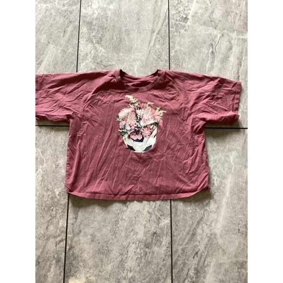 Adidas Shirt Youth Medium 10/12 Pink Crop Soccer Floral Graphic Short Sleeve - Picture 1 of 7
